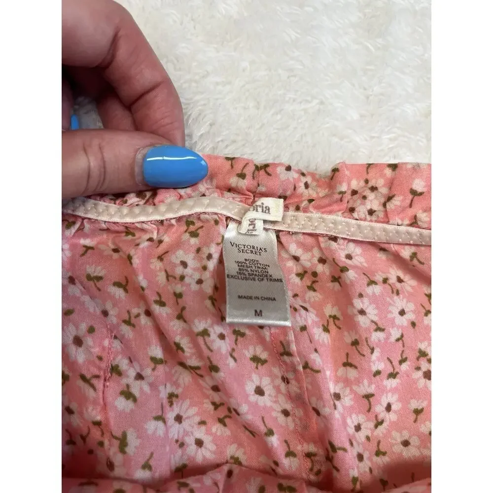 Victorias Secret Y2K Pajama Set Sz M Pink Ditsy Floral Babydoll Tank Capri Pant - Picture 11 of 15